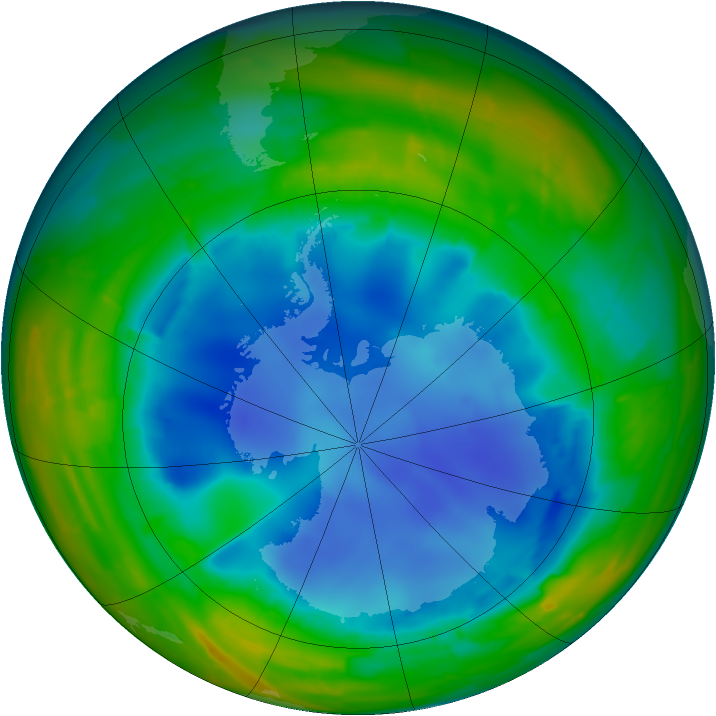 Antarctic ozone map for 08 August 2009